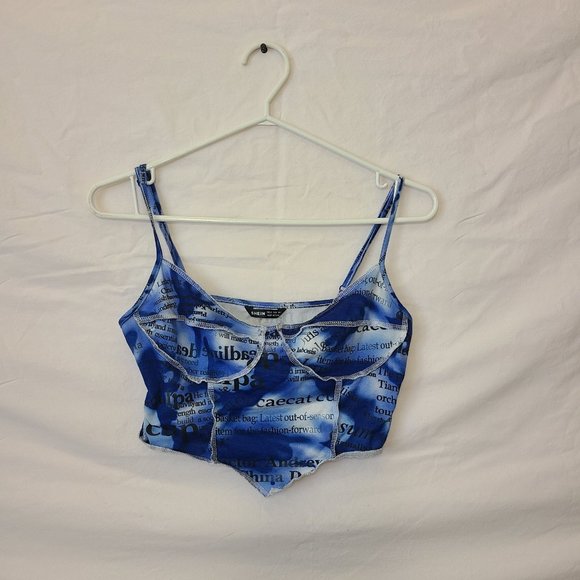 SHEIN Blue Graphic Cropped Cami Womans - Picture 1 of 2
